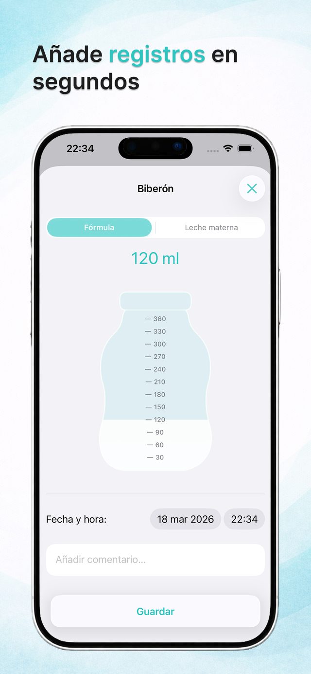 Añadir una toma de biberón en segundos