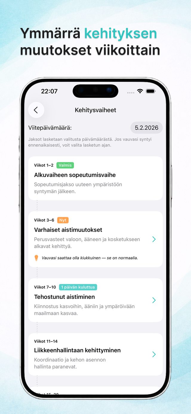 Viikoittaiset kehitysvaiheet