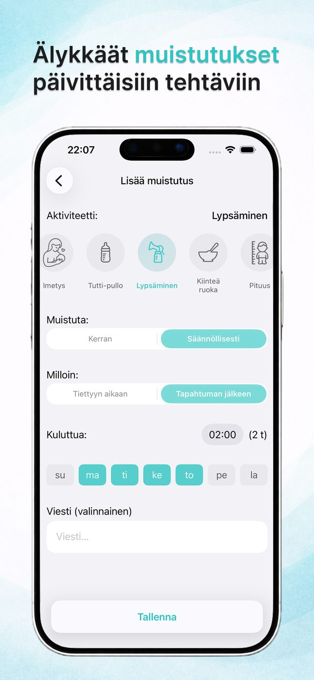 Älykkäät muistutukset ruokailuun ja lääkkeisiin