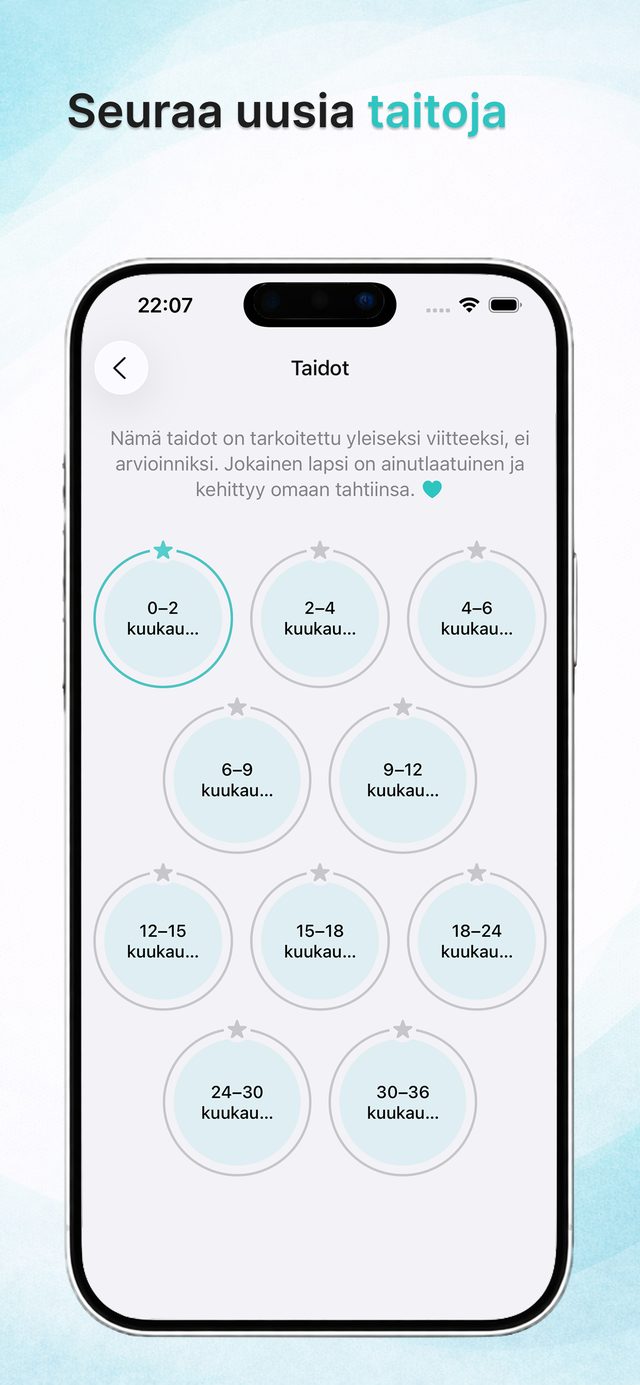 Vauvan taidot kuukausittain