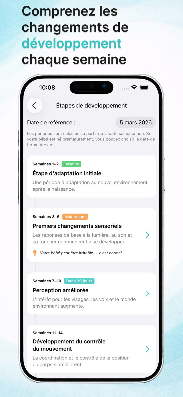 Étapes de développement par semaine