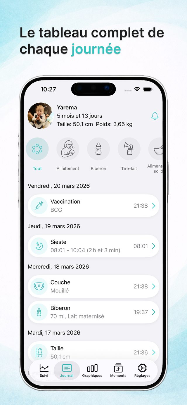 Journal quotidien des événements de bébé