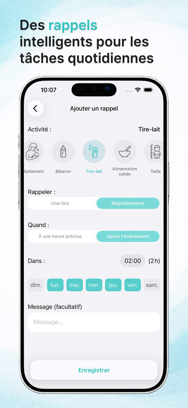Rappels intelligents de repas et de médicaments