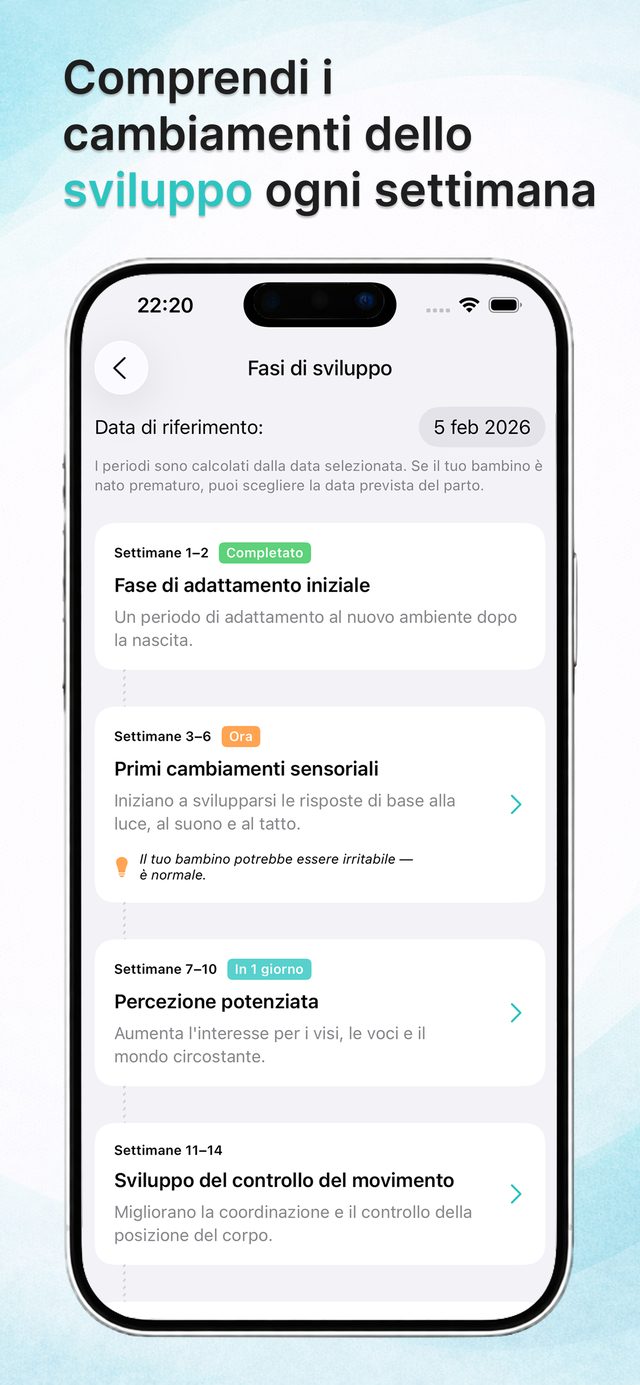 Fasi di sviluppo settimanali