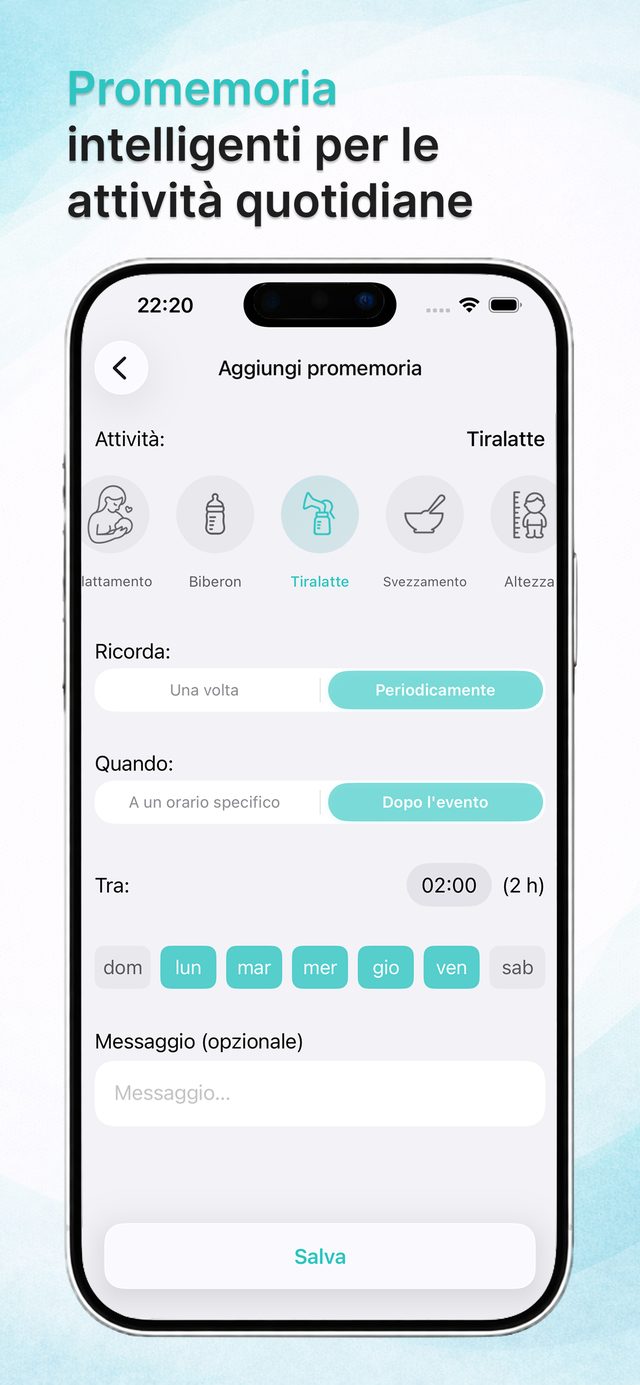Promemoria intelligenti per poppate e farmaci
