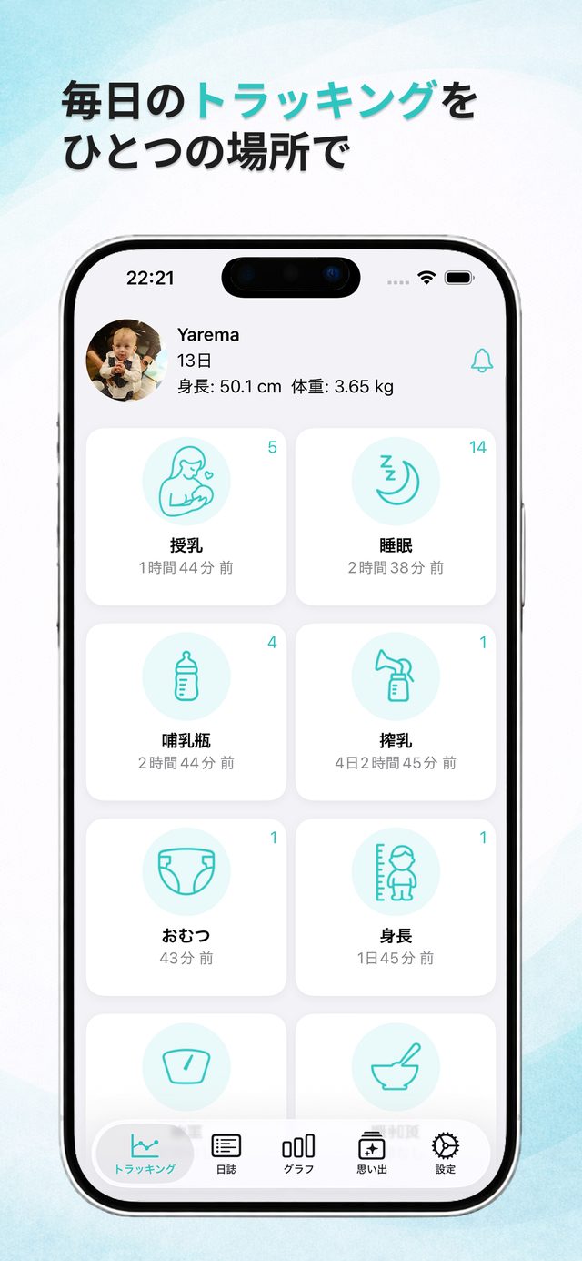 その日のすべての記録が並ぶダッシュボード