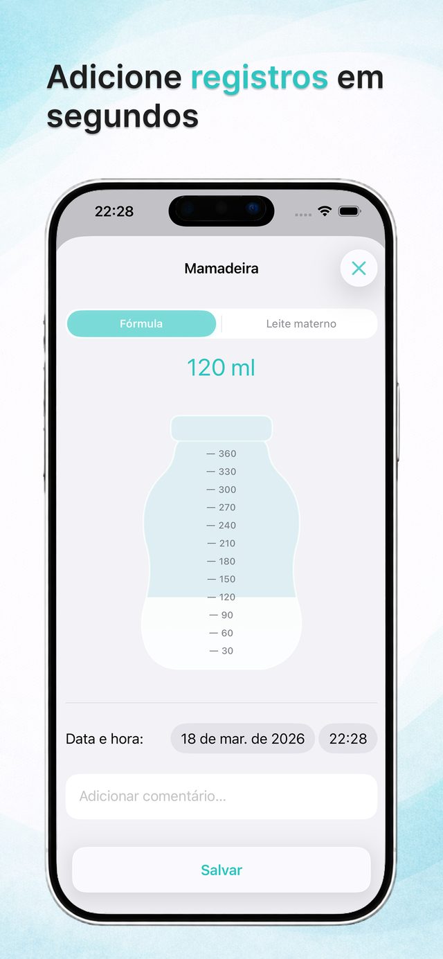 Adicionar uma mamada na mamadeira em segundos
