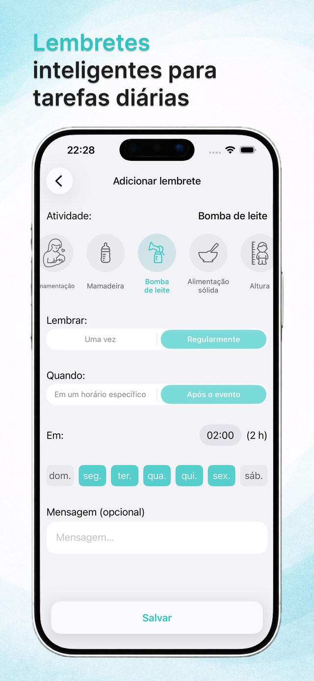 Lembretes inteligentes de mamadas e remédios