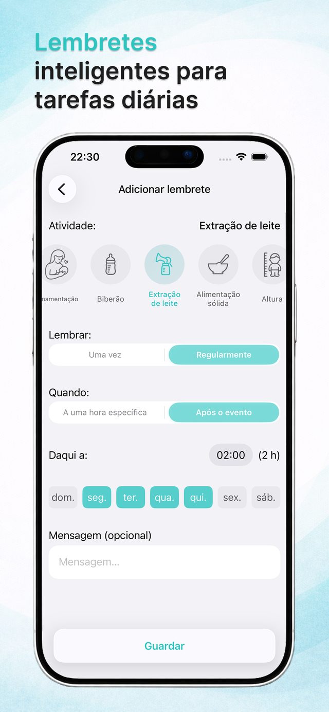 Lembretes inteligentes de mamadas e medicação